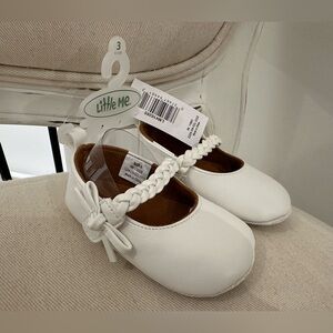 🦢 Baby 9-12 Mth Cream Embroidered Heart with Bow dressy Shoes NWT